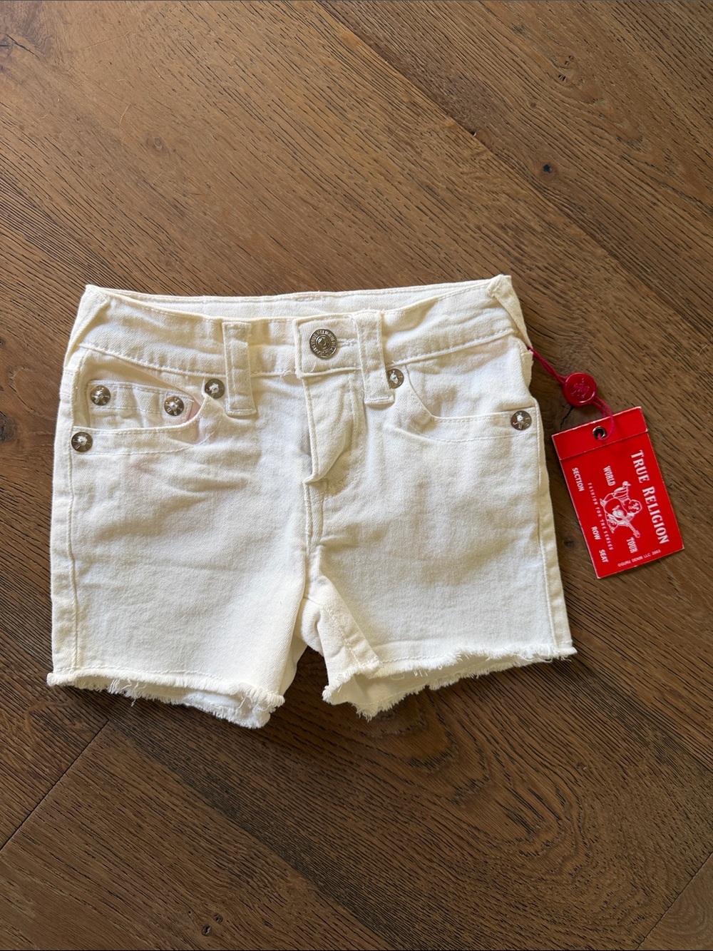 True Religion Cream Frayed Hem Denim Shorts